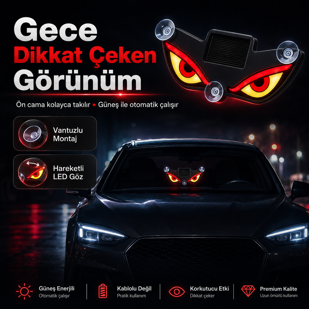 Autron™ Güneş Enerjili Şeytan Gözü LED Araba Cam Lambası