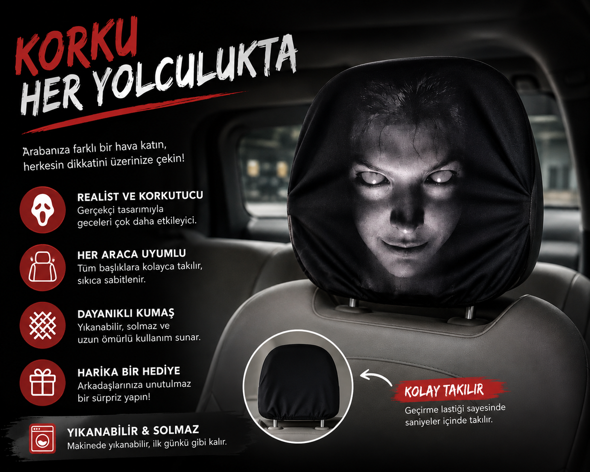 Korkunç Surat 3D Dekoratif Oto Başlık Kılıfı 2'li