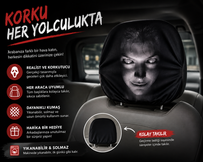 Korkunç Surat 3D Dekoratif Oto Başlık Kılıfı 2'li