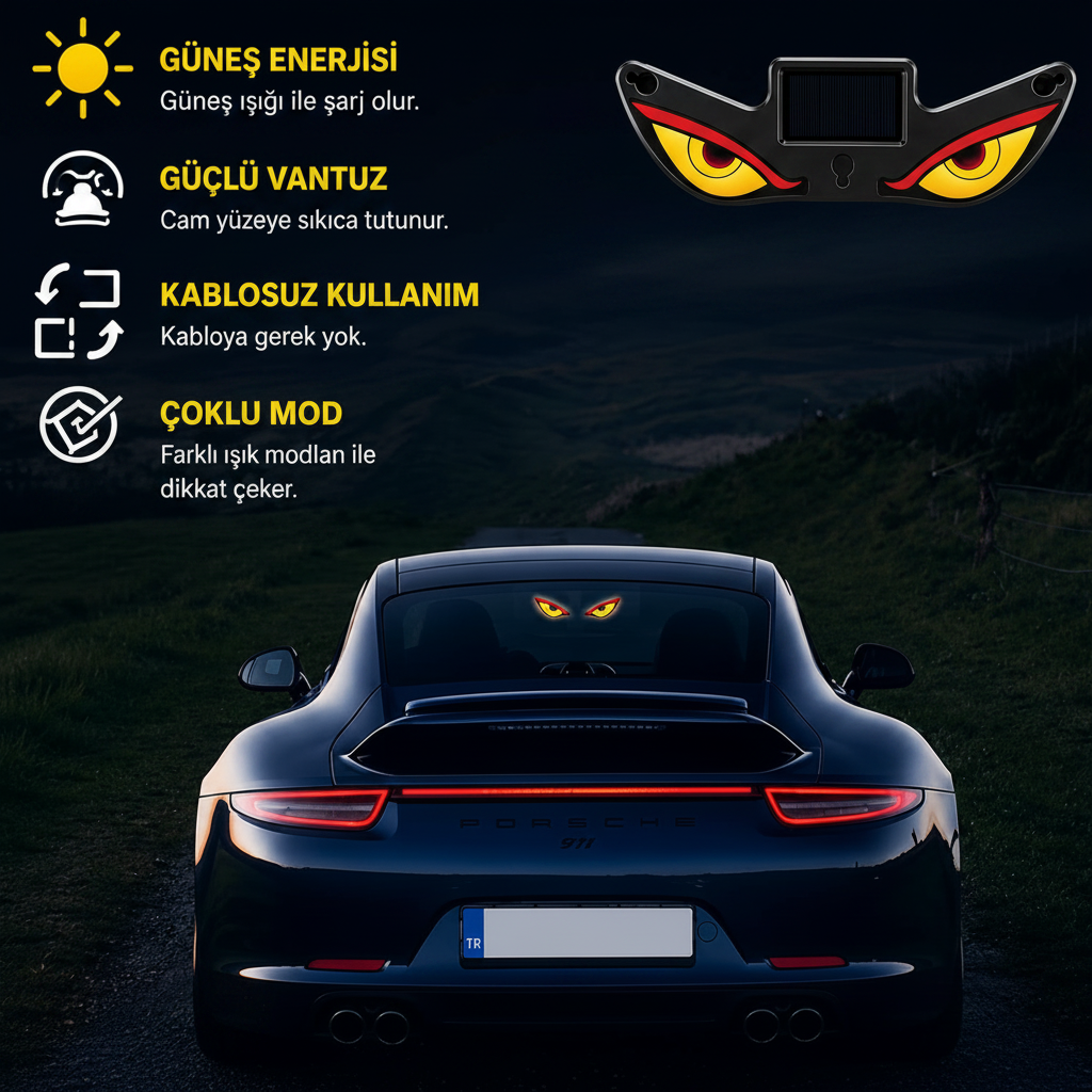 Autron™ Güneş Enerjili Şeytan Gözü LED Araba Cam Lambası